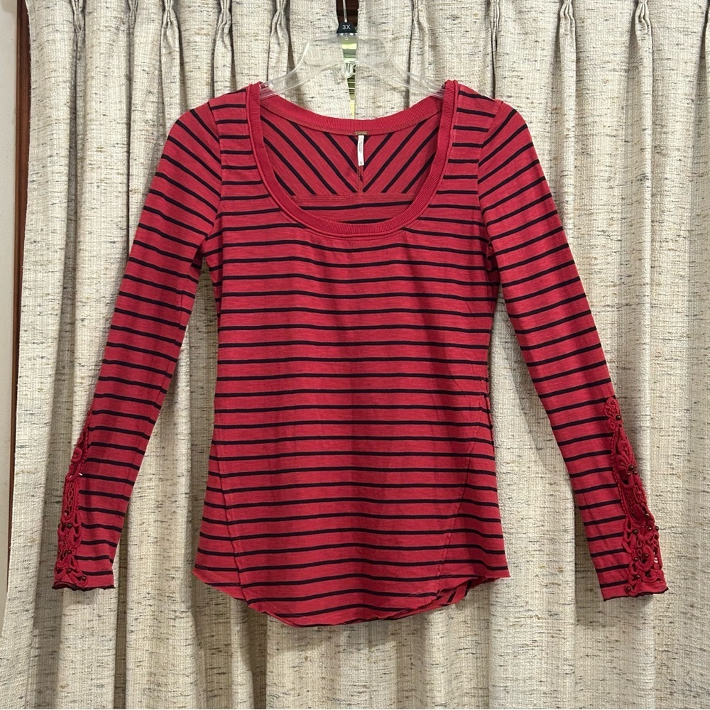 Free People Stripe Tuscaloosa Hard Candy Cuff Tee - Medium